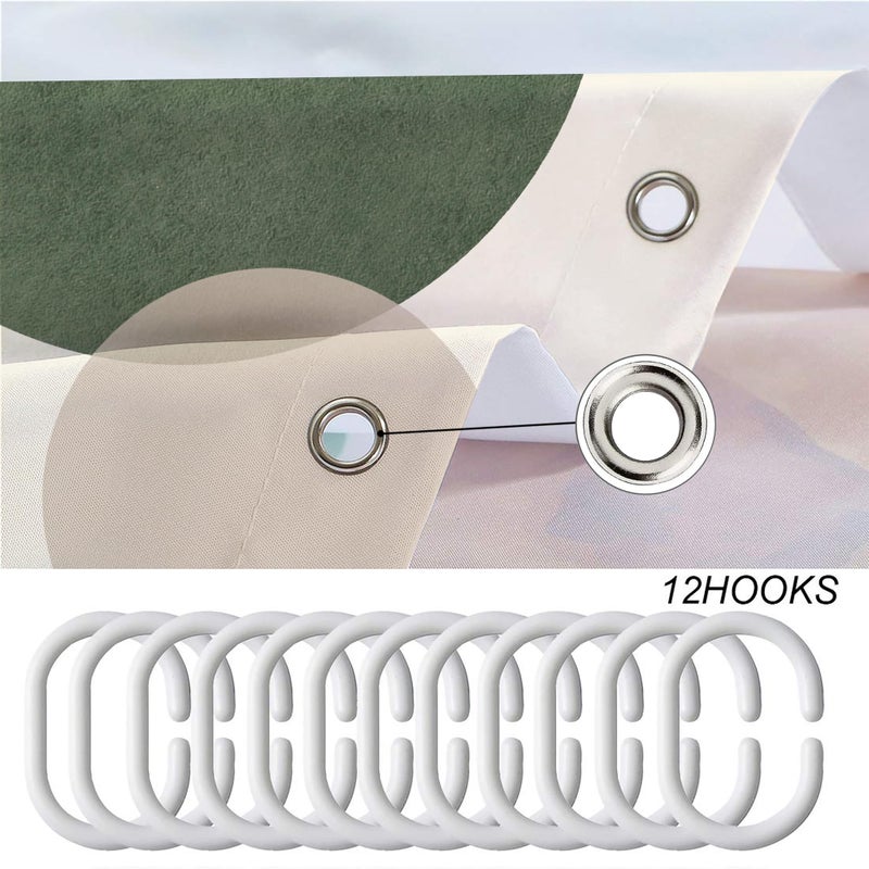 Miyotaa Abstract Sage Green Shower Curtain Set 71Wx71H Inches Minimalist Plant Aesthetic Modern Neutral Leaves Mid Century Waterproof Bathroom Curtain with 12 Hooks - Image 5
