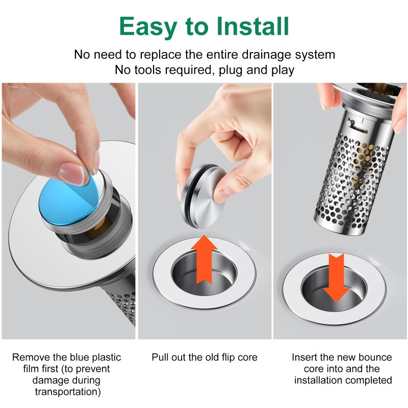Mengine â€‹Bathroom Sink Drain Strainer,Pop-Up Sink Stopper Hair Catcher, Anti-Clog Stainless Steel Drain Filter Basket, Removable Sink Drain for Bathroom Sink Stopper Replacement (Silver-1) - Image 4