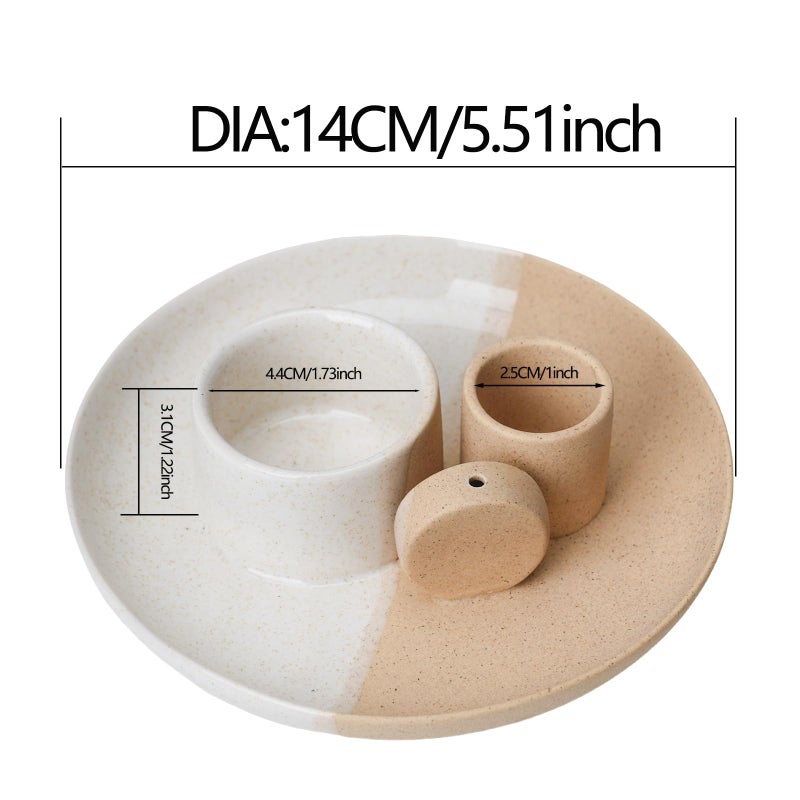 Fancy Lemon 4 in 1 Incense Holder, Ceramic Incense Stick and Palo Santo Holder,Sage Holder for Burning- 5.5" Ceramic Ash Catcher Tray for Meditation and Yoga Room (White Sand) - Image 2