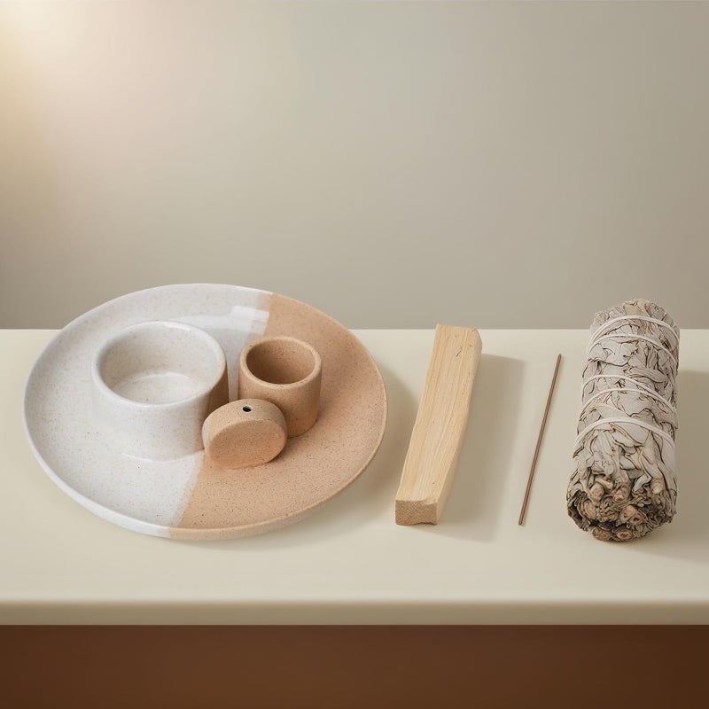 Fancy Lemon 4 in 1 Incense Holder, Ceramic Incense Stick and Palo Santo Holder,Sage Holder for Burning- 5.5" Ceramic Ash Catcher Tray for Meditation and Yoga Room (White Sand) - Image 3