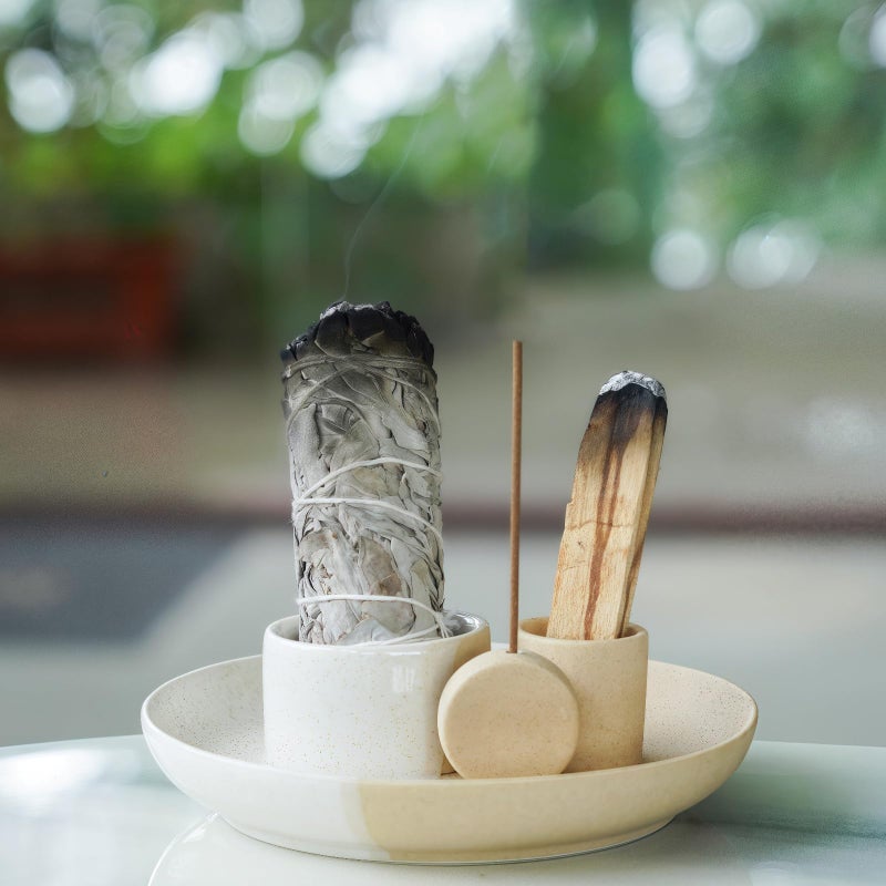 Fancy Lemon 4 in 1 Incense Holder, Ceramic Incense Stick and Palo Santo Holder,Sage Holder for Burning- 5.5" Ceramic Ash Catcher Tray for Meditation and Yoga Room (White Sand) - Image 5