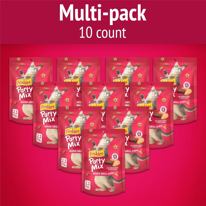 Friskies Party Mix Mixed Grill Crunch Cat Treats - 2.1 oz Pouch (Pack of 10) - Image 2