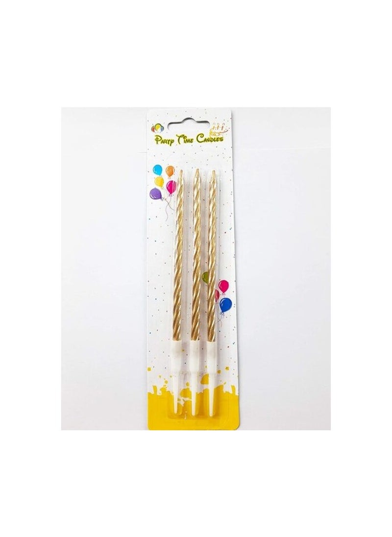 Party Time Party Time 3-Pieces Gold Long Spiral Shiny Candles Kids Adult Birthday Cake Decoration Candles - Wedding Candle Birthday Candle Cake Topper Birthday Party Decorations 