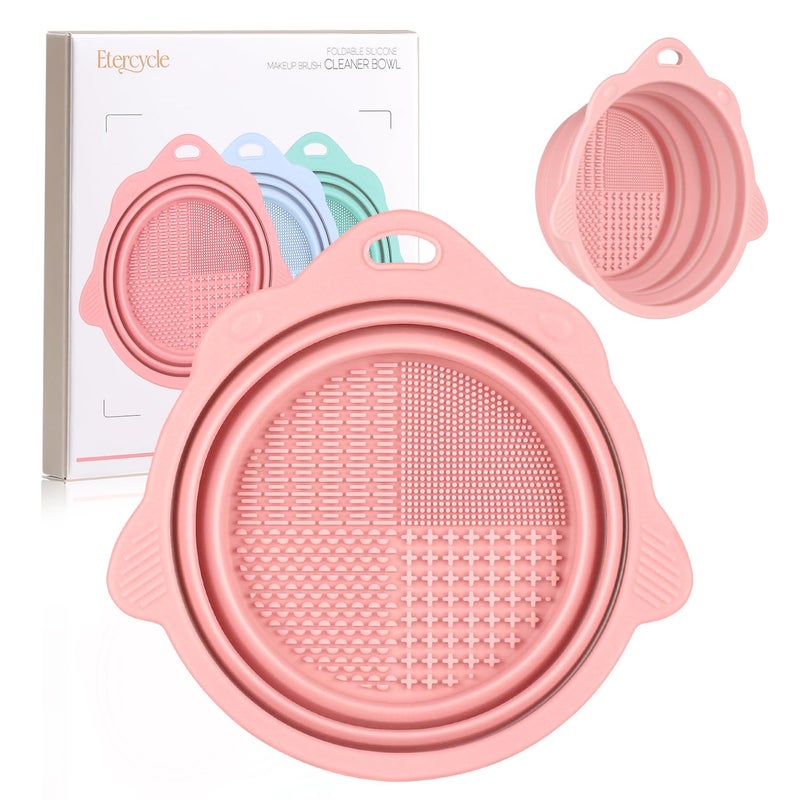 Etercycle Foldable Silicone Makeup Brush Cleaner Bowl - Etercycle Portable Cleaning Tool for Brushes, Powder Puffs, and Sponges (Pink) - Image 1