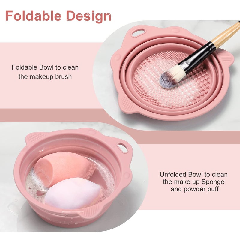 Etercycle Foldable Silicone Makeup Brush Cleaner Bowl - Etercycle Portable Cleaning Tool for Brushes, Powder Puffs, and Sponges (Pink) - Image 2