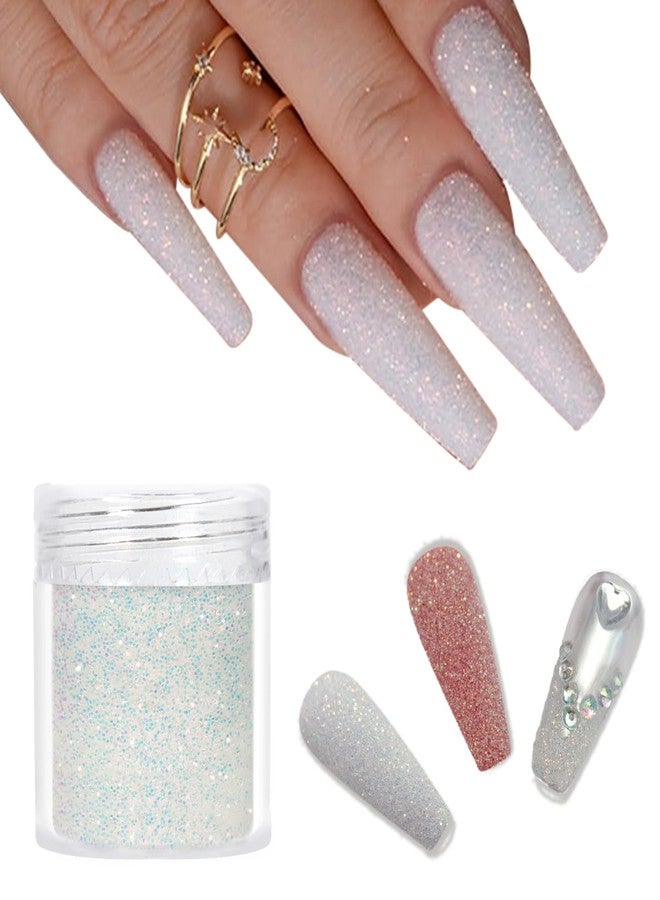 Laza White Nail Shimmer Snow Powder Diamond Dust Ultra-fine Sequins PET Flakes Pixie Sparkle Fairy Shiny Nail Art Decoration Sugar Glitter for French Manicure - Image 1