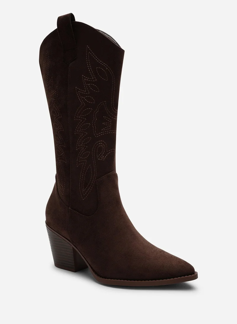 ويرز ذات فروم Yasmine Calf Cowboy Boots Block Heel Western Embroidered In Brown Suede