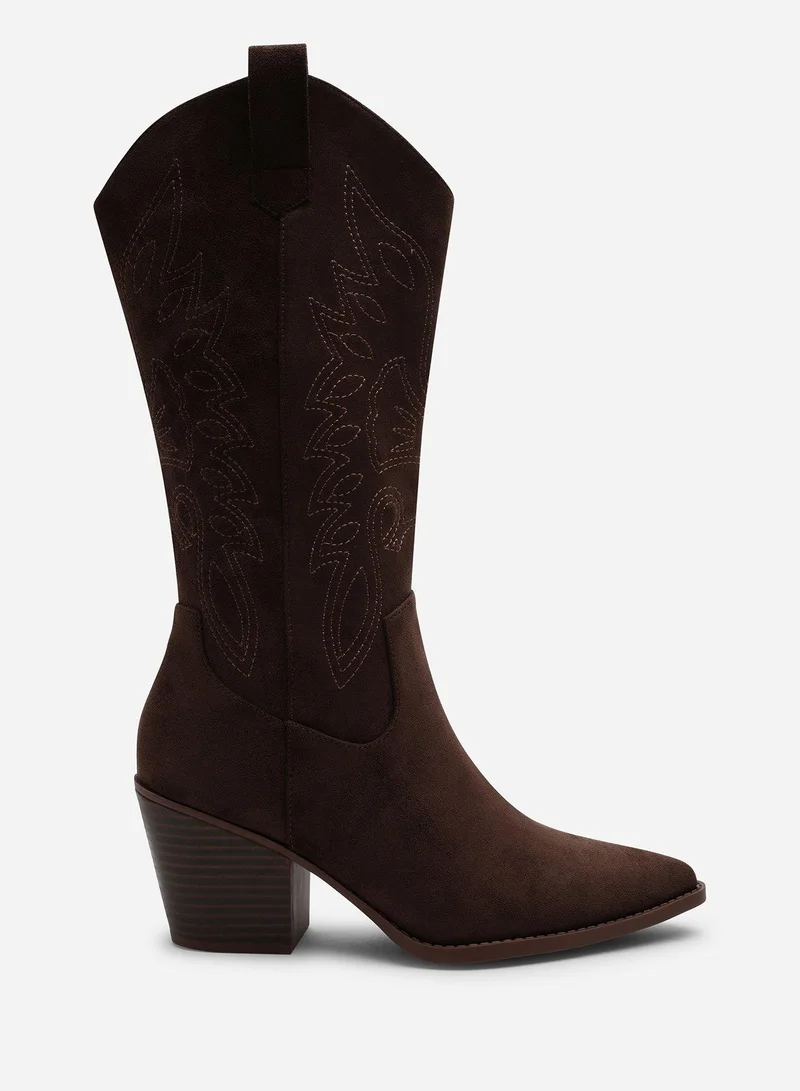 ويرز ذات فروم Yasmine Calf Cowboy Boots Block Heel Western Embroidered In Brown Suede