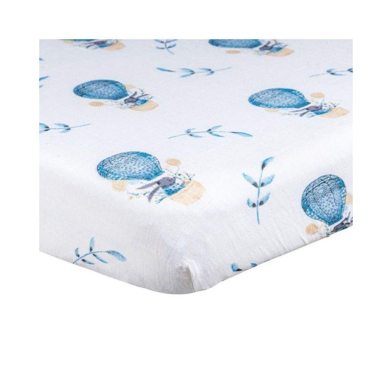 Theoni 100% Organic Cotton Muslin Cappadocia Dreams Blue Fitted Crib/Cot Sheets (Cappadocia Dream Blue) - Image 4