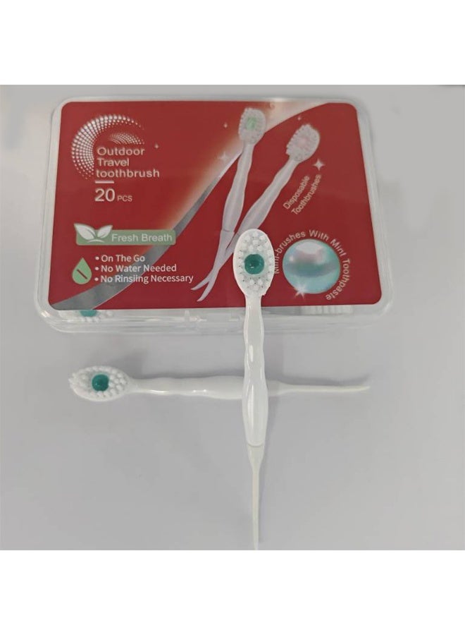 Mini Brushes-Disposable Toothbrushes with Cleaning Beads Toothpaste and Pick for Work or Travel, 20 Count-Mint Flavor（Pack of 1） - Image 1