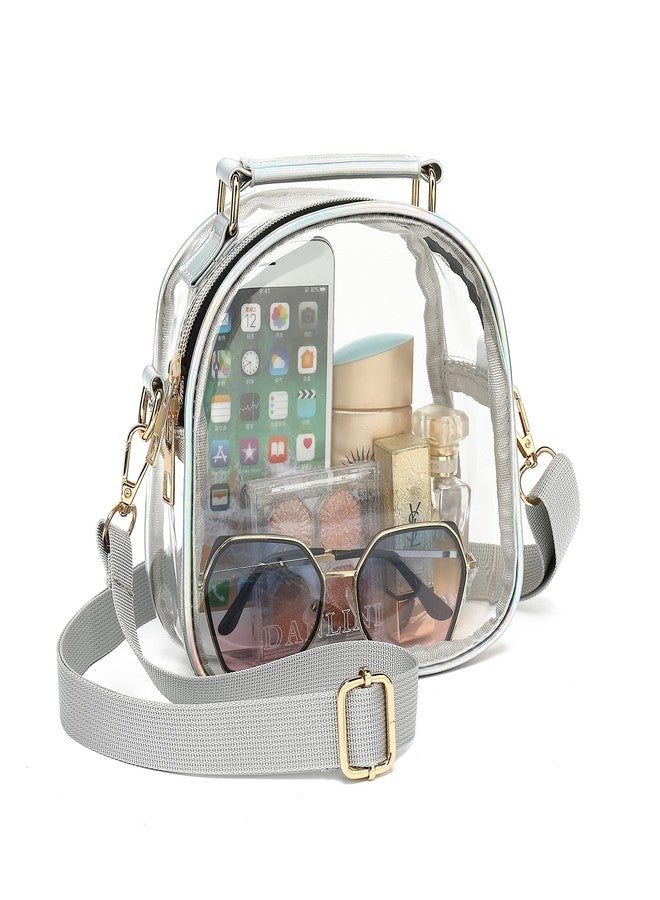 LOXOMU Clear Purses for Women Stadium, Small Clear Crossbody Bag with Adjustable Stap, Cute Handbag Clear Bag Stadium Approved with Shiny Rainbow Zippers - Image 1