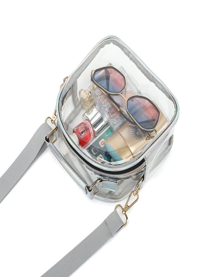 LOXOMU Clear Purses for Women Stadium, Small Clear Crossbody Bag with Adjustable Stap, Cute Handbag Clear Bag Stadium Approved with Shiny Rainbow Zippers - Image 3