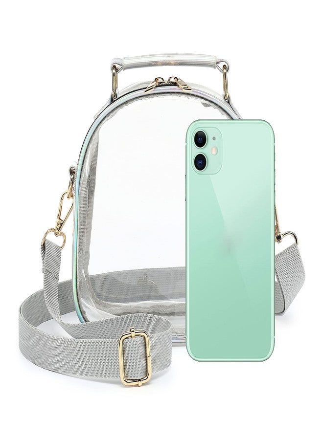 LOXOMU Clear Purses for Women Stadium, Small Clear Crossbody Bag with Adjustable Stap, Cute Handbag Clear Bag Stadium Approved with Shiny Rainbow Zippers - Image 2