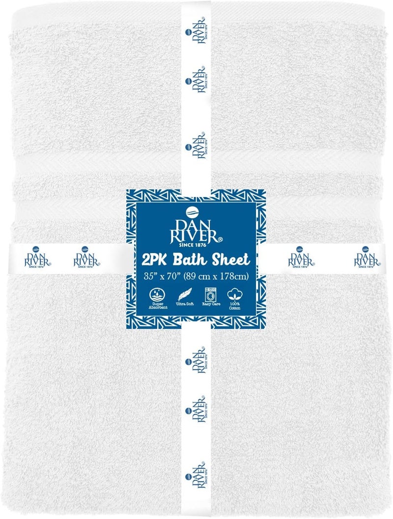 DAN RIVER 2 Pack Luxury Bath Sheets 35x70, 600 GSM, Soft & Quick Dry 100% Ring Spun Cotton Towels Ideal for Hotels, Spas, Gyms & Salons Extra Large, White - Image 2