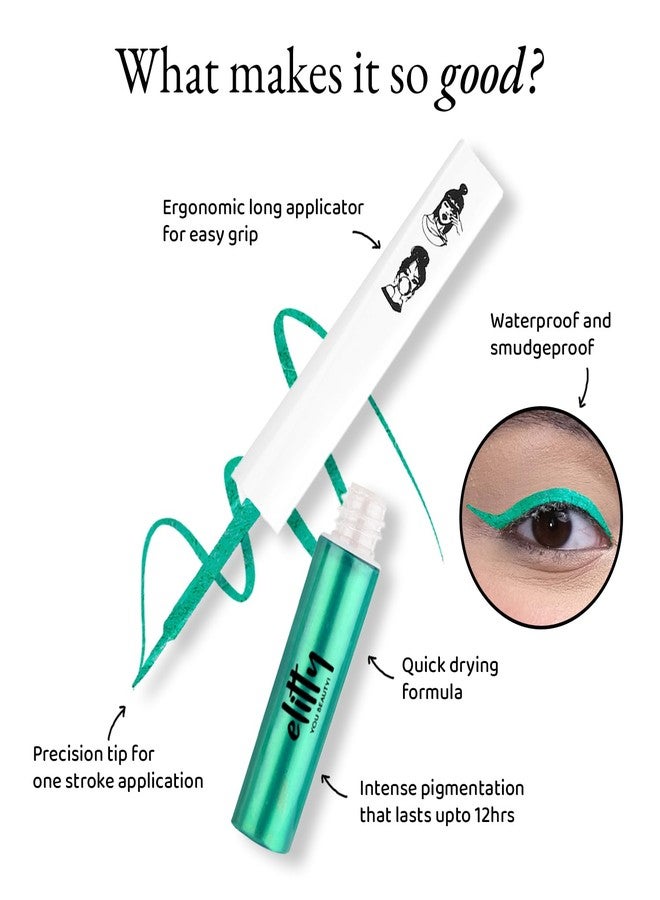 Elitty Waterproof Eyeliner- 4g Emerald Green Colour With Intense Metallic Finish|Smudge Proof,Long Lasting Liquid Liner For Eye Makeup|Quick Drying Formula With Fine Tip For Smooth,Precise Application - Image 4