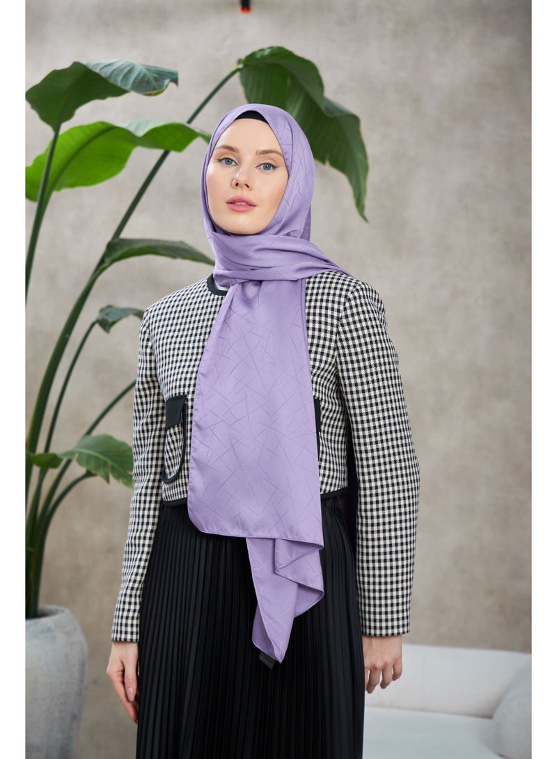 Soft Silky Jacquard Hijab Shawl in Purple – Cotton-Viscose Blend with Soft Pattern - Image 4