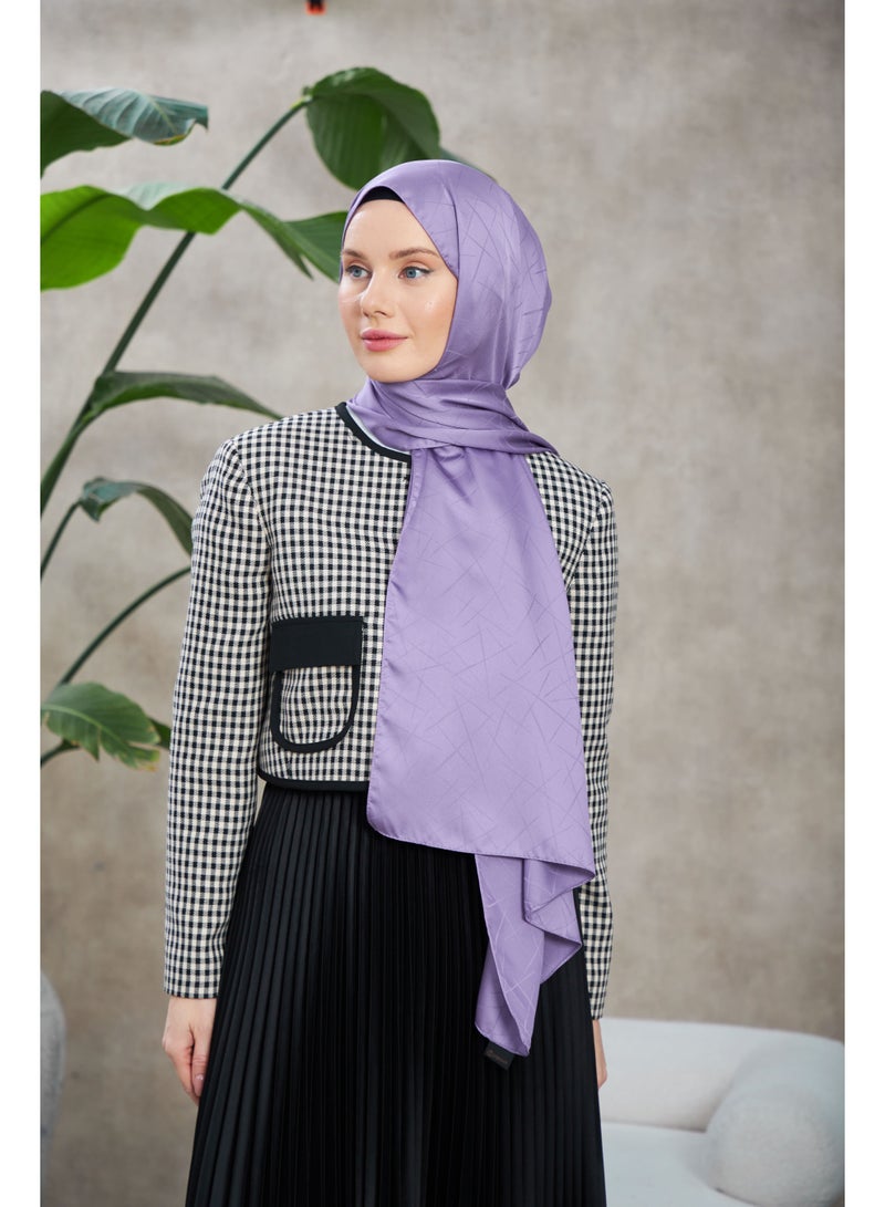 Soft Silky Jacquard Hijab Shawl in Purple – Cotton-Viscose Blend with Soft Pattern - Image 2