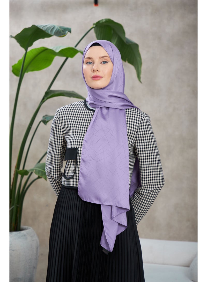 Soft Silky Jacquard Hijab Shawl in Purple – Cotton-Viscose Blend with Soft Pattern - Image 3