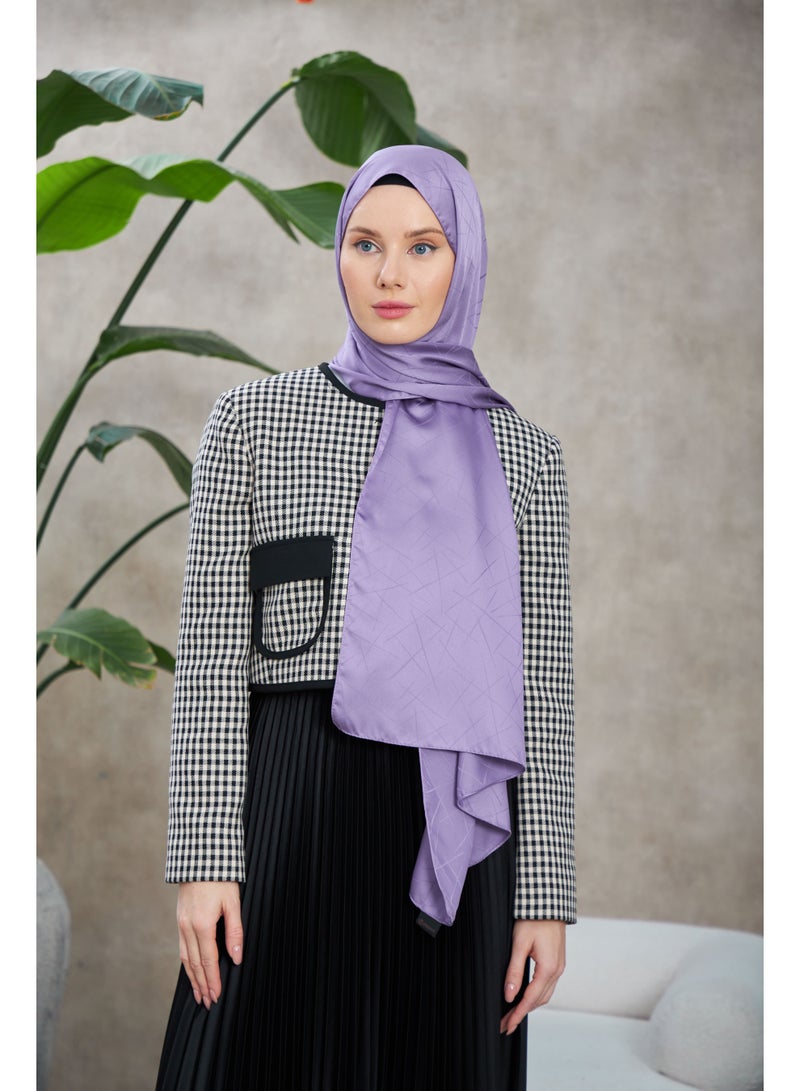 Soft Silky Jacquard Hijab Shawl in Purple – Cotton-Viscose Blend with Soft Pattern - Image 1
