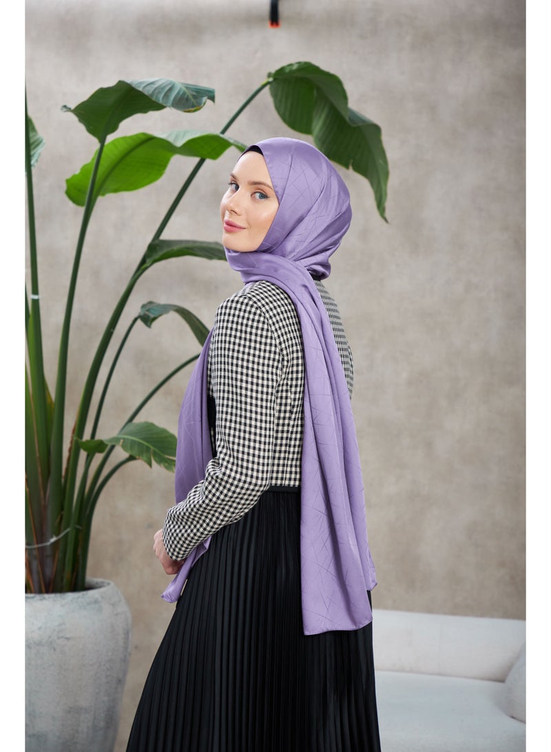 Soft Silky Jacquard Hijab Shawl in Purple – Cotton-Viscose Blend with Soft Pattern - Image 5
