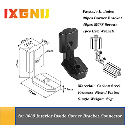 IXGNIJ 20Set 3030 Corner Bracket LShape Interior Inside Connector for 3030 Aluminum Extrusion Accessories Black20 LEB - Image 3