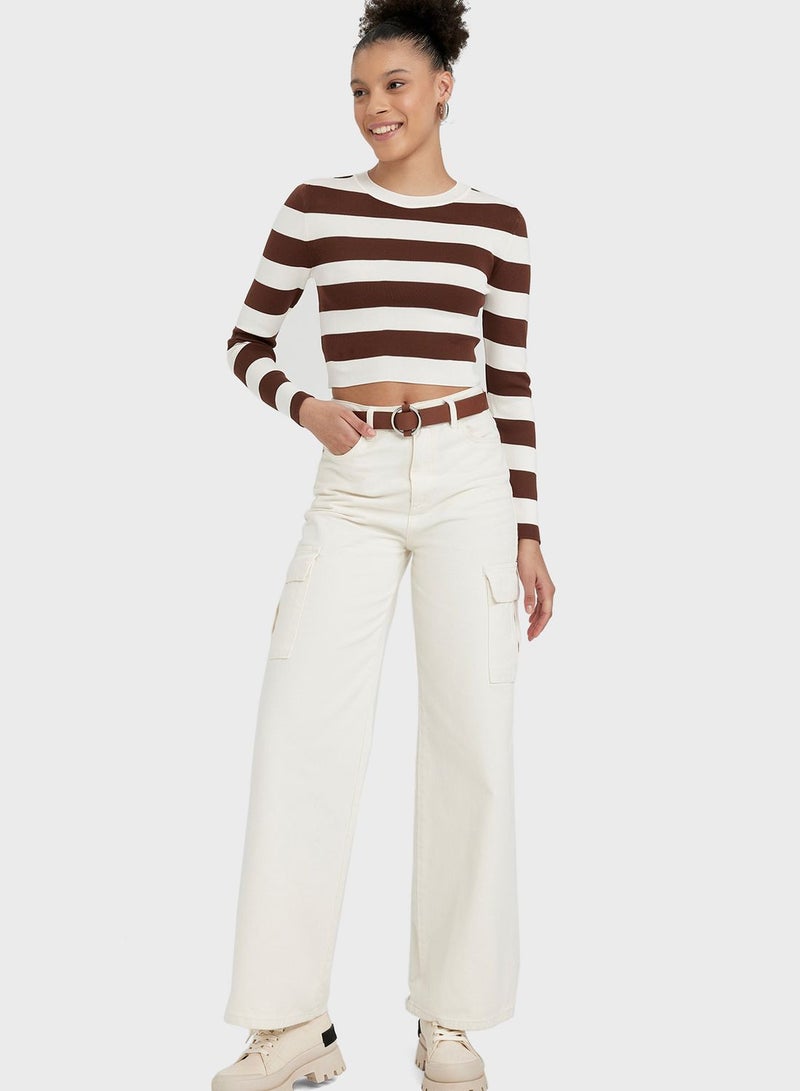 DeFacto Round Neck Striped Detail Sweater  - Image 2