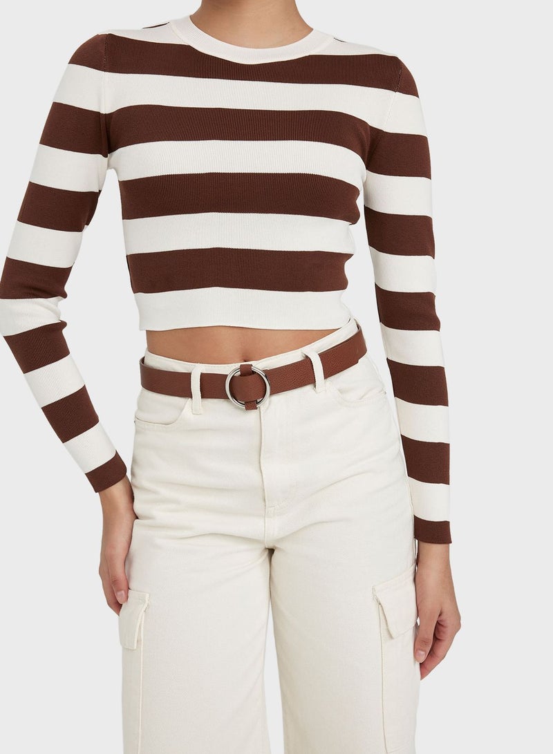 DeFacto Round Neck Striped Detail Sweater  - Image 3