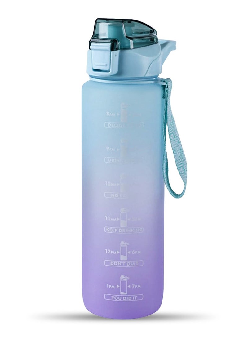 QUTOOB Water Bottle With Motivational Time Marker and Measuring Scale, 1000ml Sports Water Bottle for School, Office, Home, Gym - Safe For Health, BPA Free, Water Bottle With Straw, Lid Lock, Strap, Handle  - Image 1