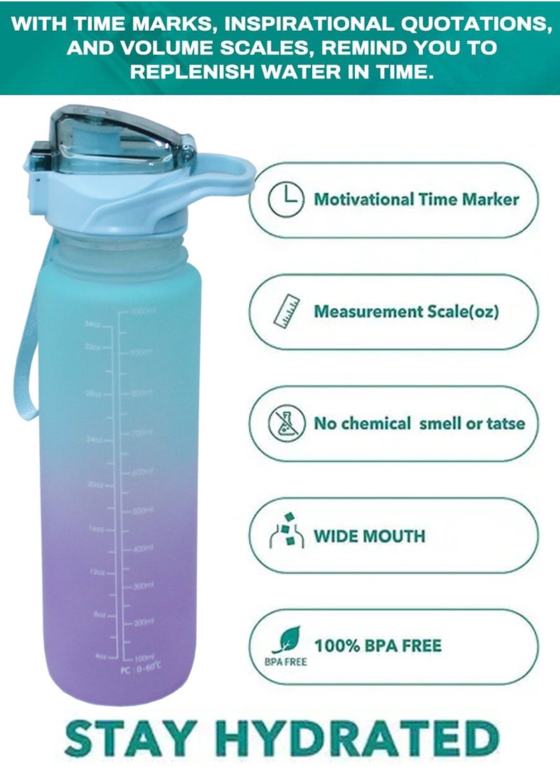 QUTOOB Water Bottle With Motivational Time Marker and Measuring Scale, 1000ml Sports Water Bottle for School, Office, Home, Gym - Safe For Health, BPA Free, Water Bottle With Straw, Lid Lock, Strap, Handle  - Image 2