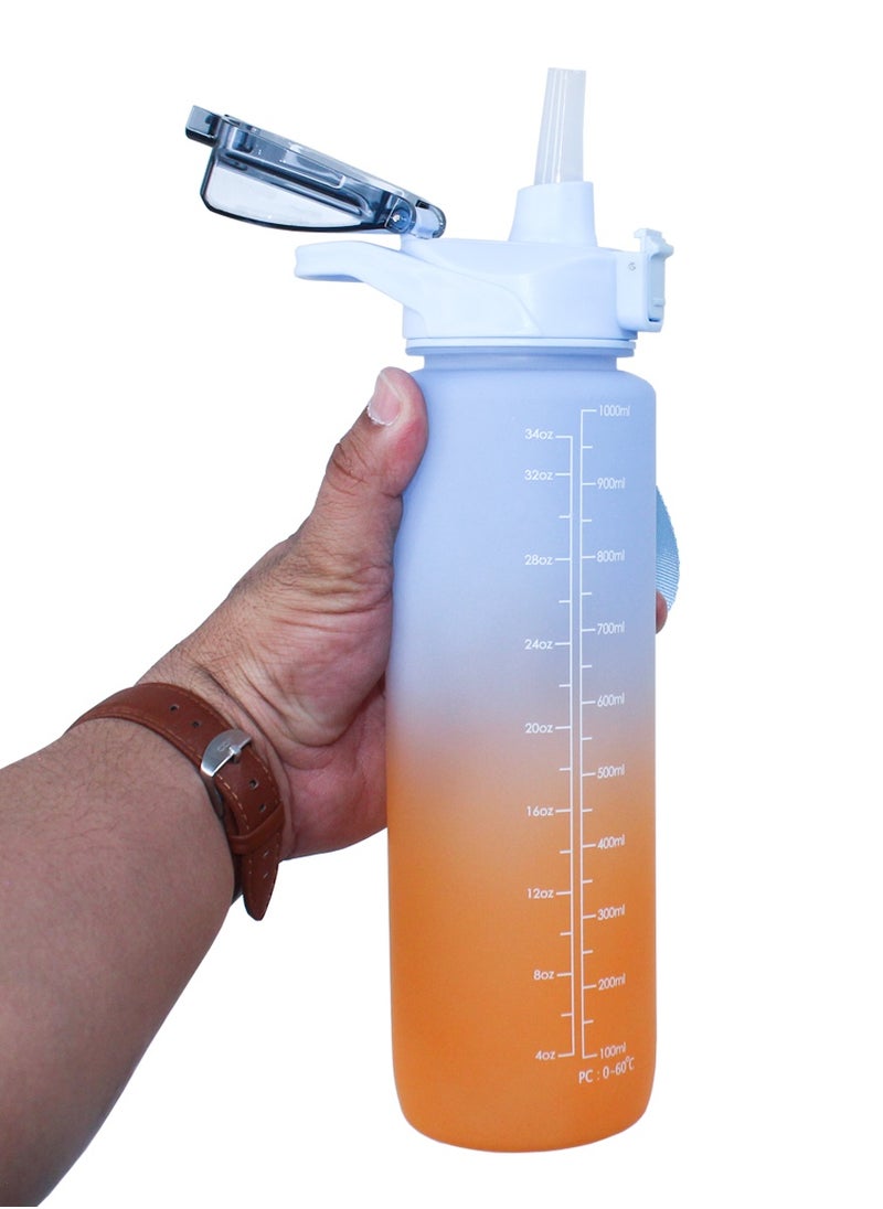 QUTOOB Water Bottle With Motivational Time Marker and Measuring Scale, 1000ml Sports Water Bottle for School, Office, Home, Gym - Safe For Health, BPA Free, Water Bottle With Straw, Lid Lock, Strap, Handle  - Image 5