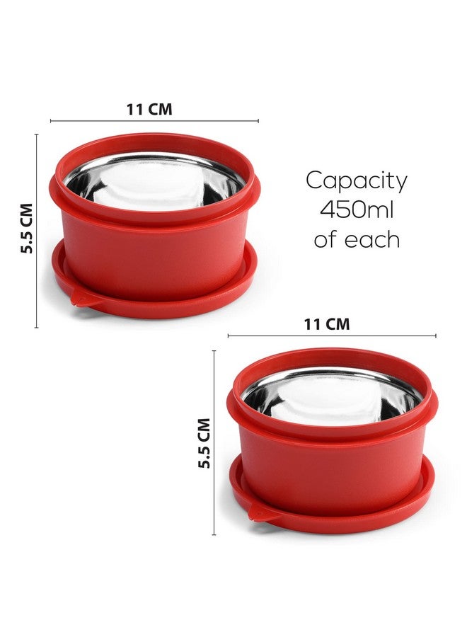 oliveware oliveware SOPL (Logo) with Device Benny Containers with BPA Free Airtight Lid, Inside Steel Container, Microwave Safe & Leak Proof, Home & Office Use, Set of 2 (450ml) - Red - Image 2