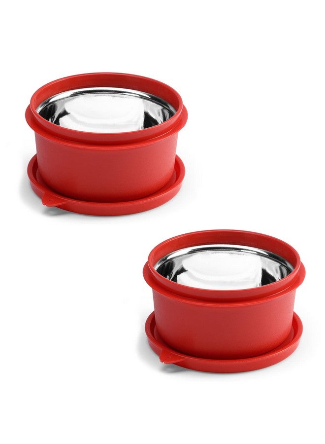 oliveware oliveware SOPL (Logo) with Device Benny Containers with BPA Free Airtight Lid, Inside Steel Container, Microwave Safe & Leak Proof, Home & Office Use, Set of 2 (450ml) - Red - Image 1