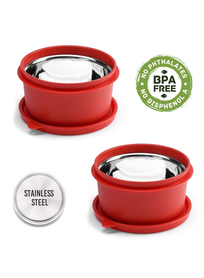 oliveware oliveware SOPL (Logo) with Device Benny Containers with BPA Free Airtight Lid, Inside Steel Container, Microwave Safe & Leak Proof, Home & Office Use, Set of 2 (450ml) - Red - Image 4