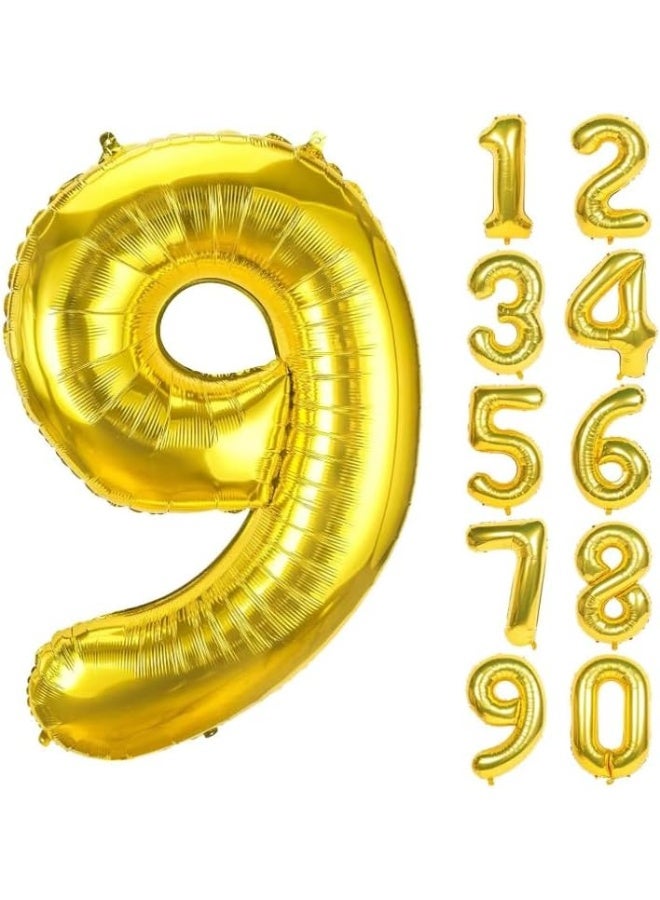 Gold Number Balloon, Large Foil Mylar Party Decoration with Numbers 0-9 (GOLD, 9)