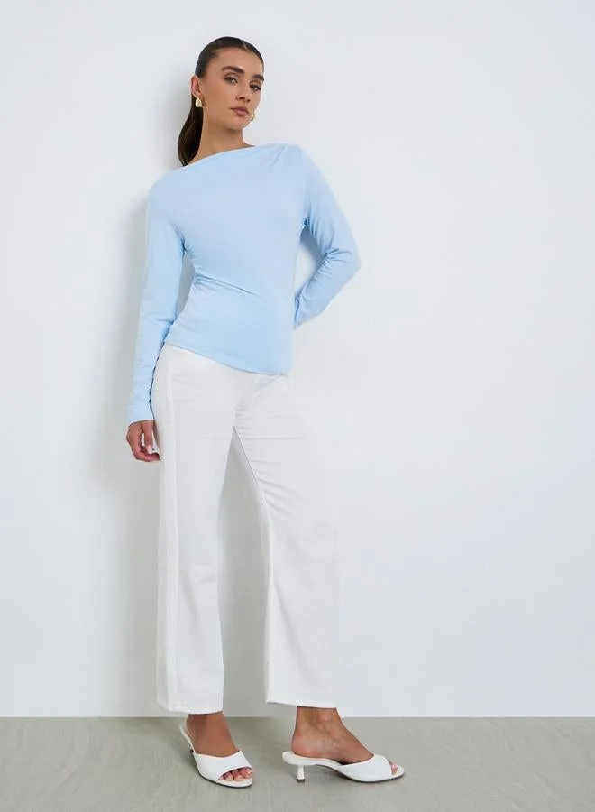 Styli  Women Boat Neck Fitted T-Shirt for Women | Best Price UAE