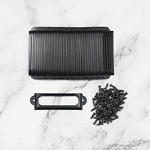 Adiyer 40pcs Black Metal Label Holders Office Library File Drawer Cabinet Card Tag Label Holder Metal Frame 60mm x 17mm - Image 3