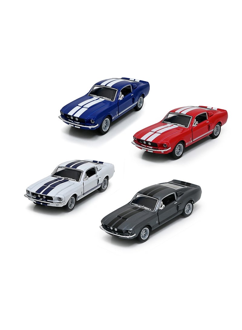 Kinsmart Pack of 4 Pcs 1967 Shelby GT-500 Die Cast Metal Doors Openable Pull Back Action Toy Car 