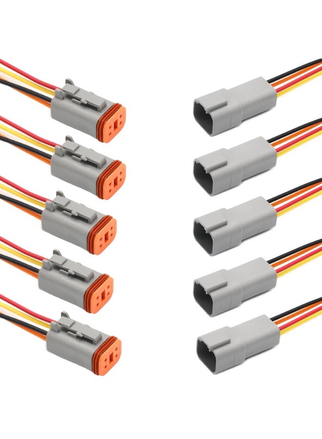 Generic 4 Pin DT Connector Waterproof DT Connector Male and Female Wire Connectors with 16AWG 105? 600V Wires and Heat Shrink Tubes, Applicable for Automotive Electrical Connections (5PCS)  - Image 1