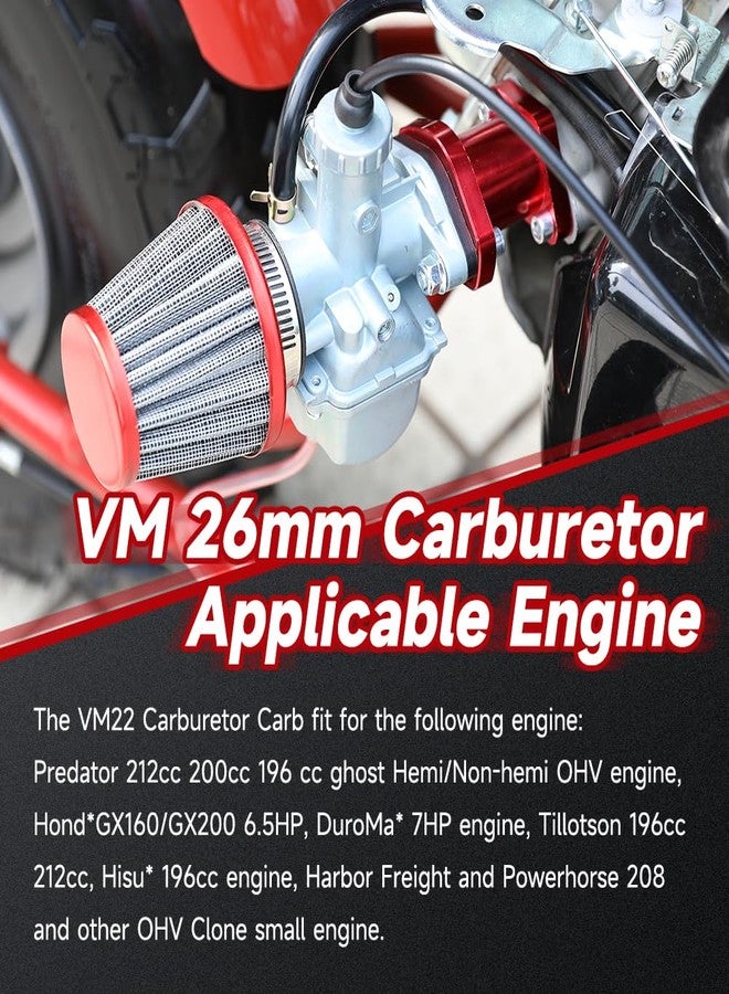 FVRITO VM22 26mm Carburetor Throttle Assembly Main Jets Kit for Predator 212cc 224cc 196cc Non Hemi Coleman CT200U BT200X Mini Bike KT196 Go Kart 6.5HP GX160 Clone Engine Baja MB200 Performance Parts - Image 4