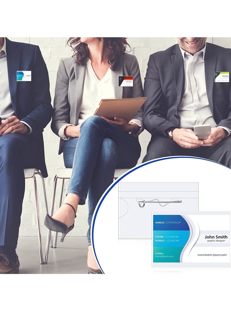 Zikra حاملات شارات الاسم بأسلوب الدبوس مع دبابيس، حامل شارة بلاستيكي شفاف مع إدخالات، غلاف شارة بلاستيكية 100 قطعة، مشبك فضي - Image 5