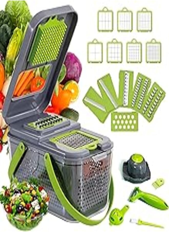 DLD - DLD Vegetable Chopper, Upgraded 22 in 1 Mandoline Vegetable Slicer Dicer with 13 Stainless Steel Blades, Adjustable Slicer, Vegetable Cutter with Drain Rack Storage Container, Kitchen Gadget - Image 1