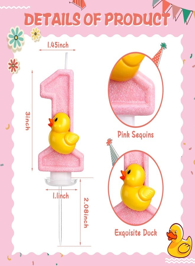 Conelist Pink Duck 1 Candle for First Birthday Pink Number 1 Candle Yellow Duck Glitter One Cake Topper for Cute 1st Party Supplies Anniversary Decorations - Image 2