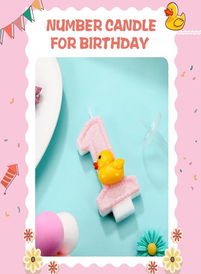 Conelist Pink Duck 1 Candle for First Birthday Pink Number 1 Candle Yellow Duck Glitter One Cake Topper for Cute 1st Party Supplies Anniversary Decorations - Image 5