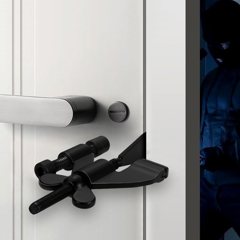 INIRET 2 Pack Black Adjustable Heavy Duty Portable Door LockSecurity Device for Enhanced Safetyfor HomeTravelHotelsApartments Prevents Unauthorized EntryNo DrillSilicone Protector Caps Included - Image 2