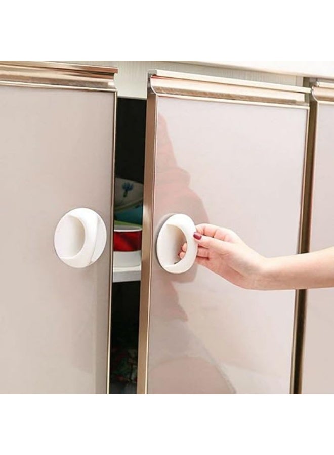 2PCS Round White Self-Adhesive Cabinet and Drawer Handle Helper, Instant Stick-On Kitchen Cabinet and Window Handle, Convenient Auxiliary Pull, Easy to Install and Use, Drawer & Door Opener Sticker