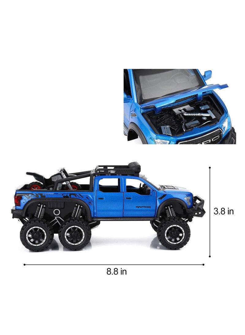 شاحنات بيك أب F150 ألعاب للأولاد من عمر 3-8 سنوات شاحنة رابتور للأولاد من عمر 4-7 سنوات نموذج شاحنة معدنية مصنوعة من سبائك مع ضوء وصوت سيارات سحب الهدايا للأطفال من 3 سنوات فما فوق (زرقاء) - Image 5