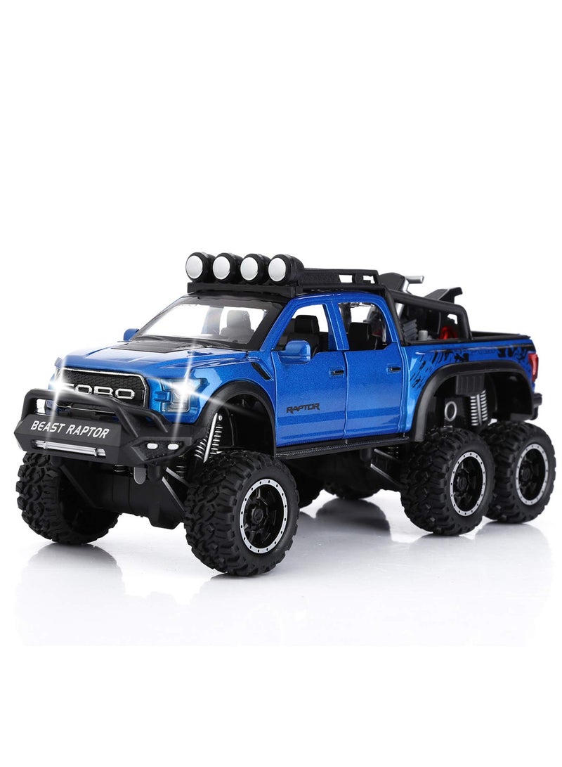 شاحنات بيك أب F150 ألعاب للأولاد من عمر 3-8 سنوات شاحنة رابتور للأولاد من عمر 4-7 سنوات نموذج شاحنة معدنية مصنوعة من سبائك مع ضوء وصوت سيارات سحب الهدايا للأطفال من 3 سنوات فما فوق (زرقاء) - Image 1