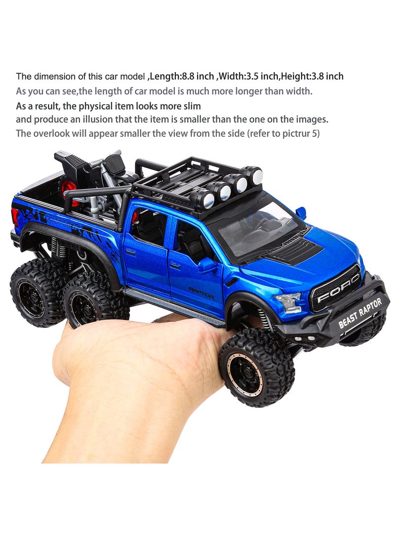 شاحنات بيك أب F150 ألعاب للأولاد من عمر 3-8 سنوات شاحنة رابتور للأولاد من عمر 4-7 سنوات نموذج شاحنة معدنية مصنوعة من سبائك مع ضوء وصوت سيارات سحب الهدايا للأطفال من 3 سنوات فما فوق (زرقاء) - Image 4