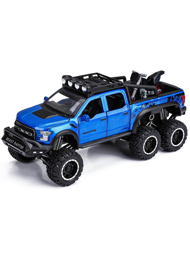 شاحنات بيك أب F150 ألعاب للأولاد من عمر 3-8 سنوات شاحنة رابتور للأولاد من عمر 4-7 سنوات نموذج شاحنة معدنية مصنوعة من سبائك مع ضوء وصوت سيارات سحب الهدايا للأطفال من 3 سنوات فما فوق (زرقاء) - Image 3