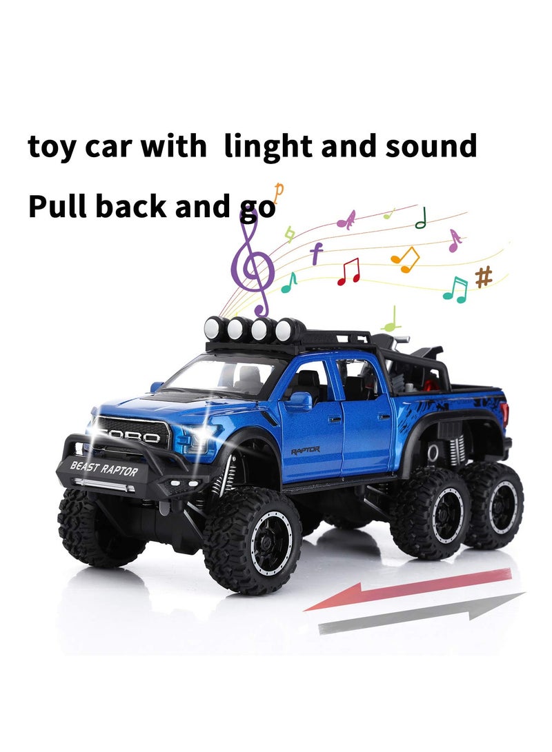 شاحنات بيك أب F150 ألعاب للأولاد من عمر 3-8 سنوات شاحنة رابتور للأولاد من عمر 4-7 سنوات نموذج شاحنة معدنية مصنوعة من سبائك مع ضوء وصوت سيارات سحب الهدايا للأطفال من 3 سنوات فما فوق (زرقاء) - Image 2